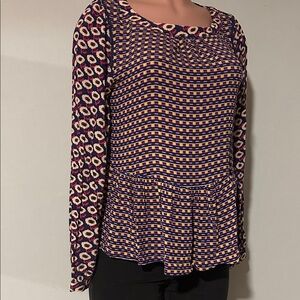 Anthropologie Maeve Floral Abstract Cheyenne Peplum Long Slv Blouse Top  Sz M